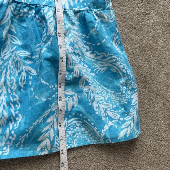 Talbots Linen Midi Dress Womens 8 Blue Floral Button Tie Collar Coastal Beach - Picture 9 of 9